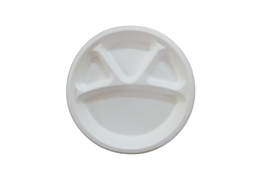 LUSKA Heavy-Duty Sugarcane Paper Plates 12 inch 4 Compartment Round White (Pack of 25) | Disposable Plates with Partition for Dinner | 100% Natural Biodegradable Eco-Friendly