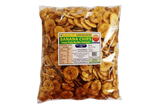 LUSKA Kanyakumari Banana Chips, 1 Kg, Authentic Nendran Plantain Chips (1000 grams, 1Kg) | Zero Cholesterol
