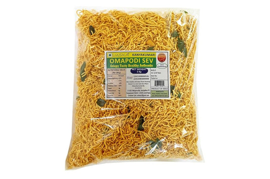 LUSKA Kanyakumari Crispy Delicious Omapodi Thin Sev Namkeen Snack | 1 kg (1000 grams) | Traditional South Indian Sev| Besan Sev | Mora Sev | Bhujiya | Bhel Puri Sev | Zero Cholesterol