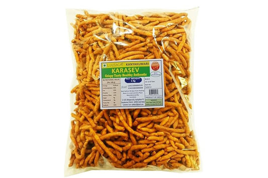 LUSKA Kanyakumari Spicy Hot Crunchy KaraSev Namkeen Snack | 1 kg (1000 grams) | Traditional South Indian Kara Sev | Pepper Kadak Sev | Zero Cholesterol