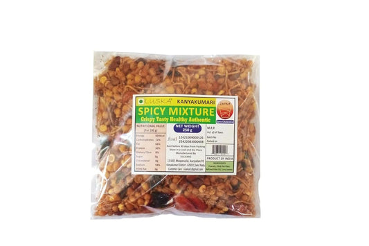 LUSKA Kanyakumari Hot Spicy Mixture Namkeen Snack | 250 grams | Traditional South Indian Crispy Spicy Mixture Snack with Sev, Boondi, Peanuts | Zero Cholesterol