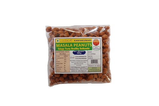 LUSKA Kanyakumari Spicy Hot Crunchy Masala Coated Roasted Peanuts | 250 grams | Traditional South Indian Masala Kadalai | Zero Cholesterol