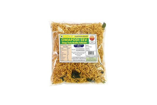 LUSKA Kanyakumari Crispy Delicious Omapodi Thin Sev Namkeen Snack | 250 grams | Traditional South Indian Sev| Besan Sev | Mora Sev | Bhujiya | Bhel Puri Sev | Zero Cholesterol