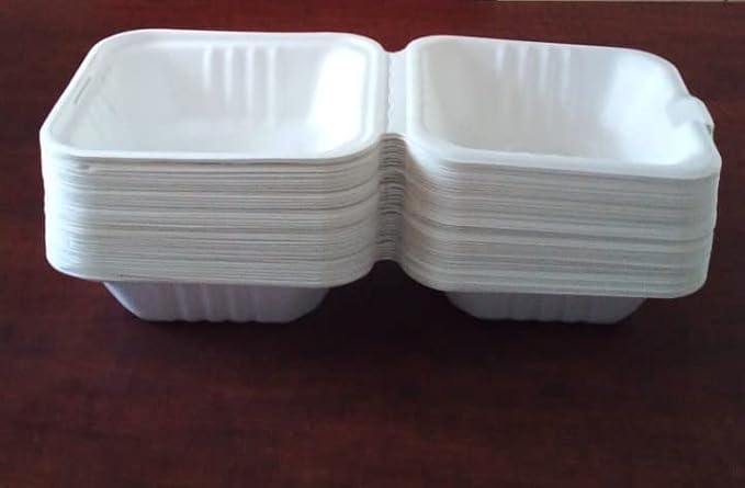 LUSKA Sugarcane Paper Burger Box 6 x 6 inch (Pack of 50) | Disposable lunch box for burger, sandwich, or take home food from restaurants | 100% Natural Biodegradable Eco-friendly