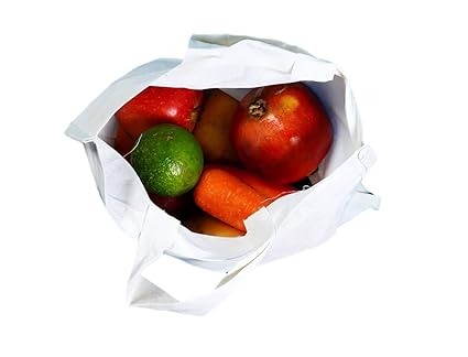 LUSKA (Pack of 5 Cotton Tote Grocery Shopping Bags for Groceries Fruits & Vegetables | With Handles | Hold 5 kgs | 11 Inch x 13 inch | White Hand-made Reusable Washable Eco Friendly Biodegradable Jhola Bag