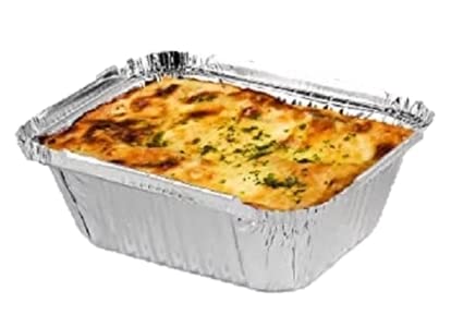 LUSKA Aluminium Silver Foil Container 450ml (Pack of 100) | Food Storage Disposable Containers with Lid for Kitchen, Party Events Catering and Baking