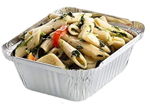 LUSKA Aluminium Silver Foil Container 250ml (Pack of 100) | Food Storage Disposable Containers with Lid for Kitchen, Party Events Catering and Baking