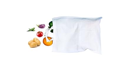 LUSKA (Pack of 5 Cotton Tote Grocery Shopping Bags for Groceries Fruits & Vegetables | With Handles | Hold 7 kgs | 15 Inch x 17 inch | White Hand-made Reusable Washable Eco Friendly Biodegradable Jhola bag