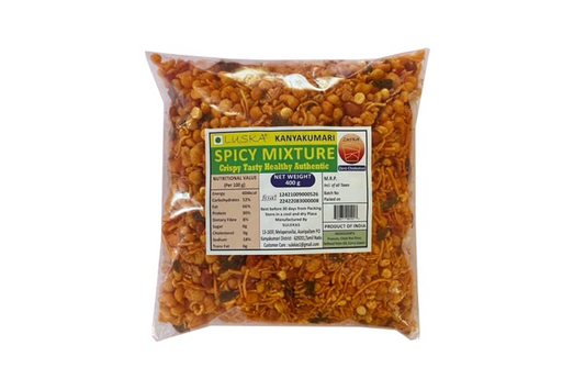 LUSKA Kanyakumari Hot Spicy Mixture Namkeen Snack | 400 grams | Traditional South Indian Crispy Spicy Mixture Snack with Sev, Boondi, Peanuts | Zero Cholesterol
