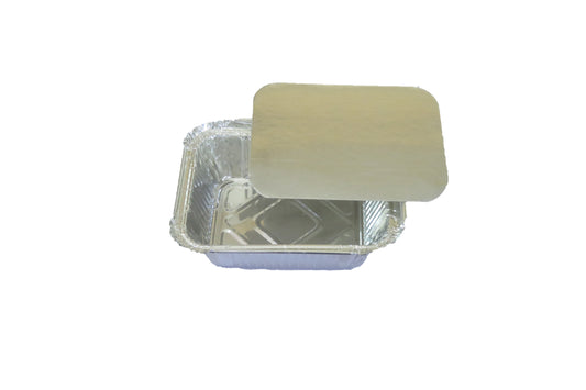 LUSKA Aluminium Silver Foil Container 450ml (Pack of 100) | Food Storage Disposable Containers with Lid for Kitchen, Party Events Catering and Baking