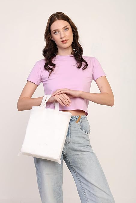 LUSKA (Pack of 5 Cotton Tote Grocery Shopping Bags for Groceries Fruits & Vegetables | With Handles | Hold 5 kgs | 11 Inch x 13 inch | White Hand-made Reusable Washable Eco Friendly Biodegradable Jhola Bag