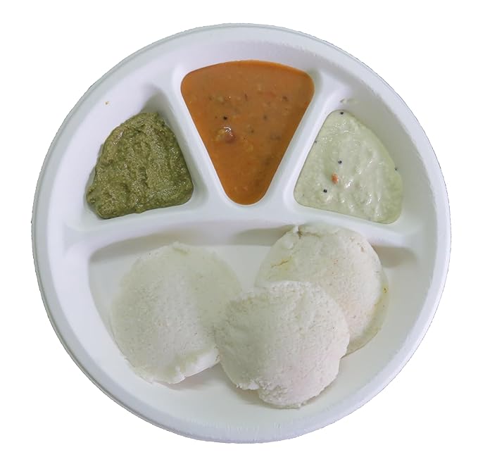 LUSKA Heavy-Duty Sugarcane Paper Plates 11 inch 4 Compartment Round White (Pack of 25) | Disposable Plates with Partition for Dinner | 100% Natural Biodegradable Eco-Friendly