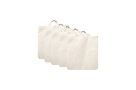 LUSKA (Pack of 5 Cotton Tote Grocery Shopping Bags for Groceries Fruits & Vegetables | With Handles | Hold 5 kgs | 11 Inch x 13 inch | White Hand-made Reusable Washable Eco Friendly Biodegradable Jhola Bag