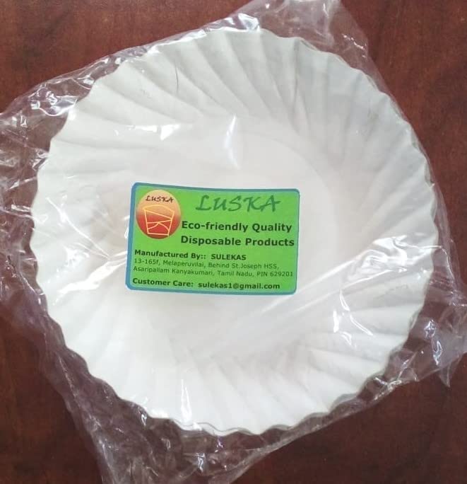 LUSKA 100% Biodegradable 5 inch Round White Paper Plates, for Parties and Family Events, Disposable Pack of 50 Plates