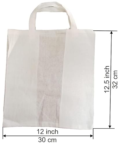 LUSKA (Pack of 5 Cotton Tote Shopping Bags for Bakery & Light weight items | With Handles | Hold 1 kgs | 12 Inch x 12 inch | White Hand-made Reusable Washable Eco Friendly Biodegradable Jhola bag