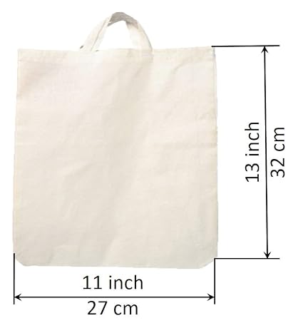 LUSKA (Pack of 5 Cotton Tote Grocery Shopping Bags for Groceries Fruits & Vegetables | With Handles | Hold 5 kgs | 11 Inch x 13 inch | White Hand-made Reusable Washable Eco Friendly Biodegradable Jhola Bag