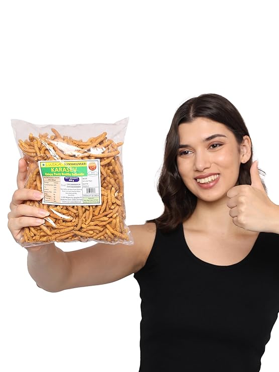 LUSKA Kanyakumari Spicy Hot Crunchy KaraSev Namkeen Snack | 1 kg (1000 grams) | Traditional South Indian Kara Sev | Pepper Kadak Sev | Zero Cholesterol