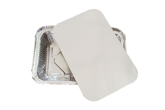 LUSKA Aluminium Silver Foil Container 750ml (Pack of 100) | Food Storage Disposable Containers with Lid for Kitchen, Party Events, Catering and Baking