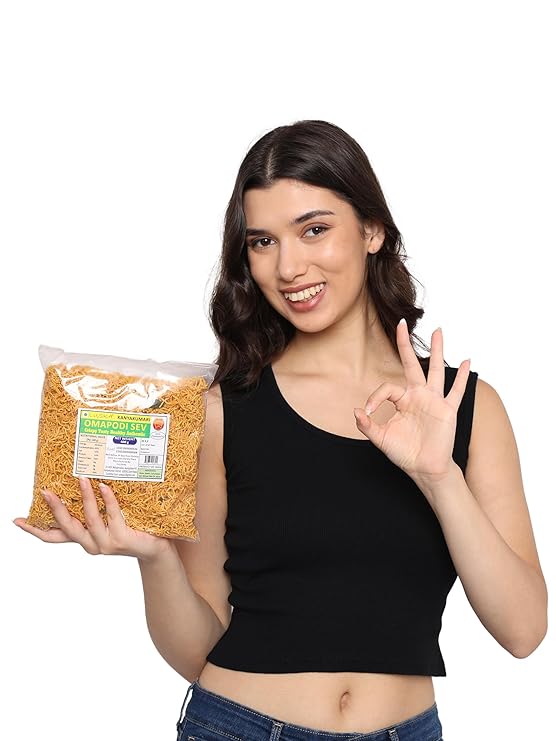 LUSKA Kanyakumari Crispy Delicious Omapodi Thin Sev Namkeen Snack | 1 kg (1000 grams) | Traditional South Indian Sev| Besan Sev | Mora Sev | Bhujiya | Bhel Puri Sev | Zero Cholesterol