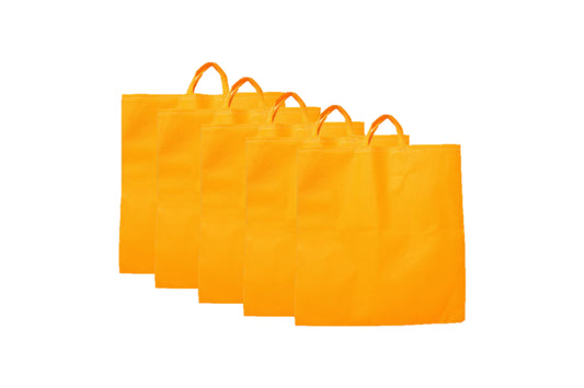LUSKA Reusable Tote Grocery Shopping Bags (Pack of 5) | With Handles | Hold 7 kgs | 11 in x 13 in | Hand-made Recyclable Eco Friendly Jhola Bag, Shopping Bag For Grocery, Vegetable Bags For Market | Orange Color
