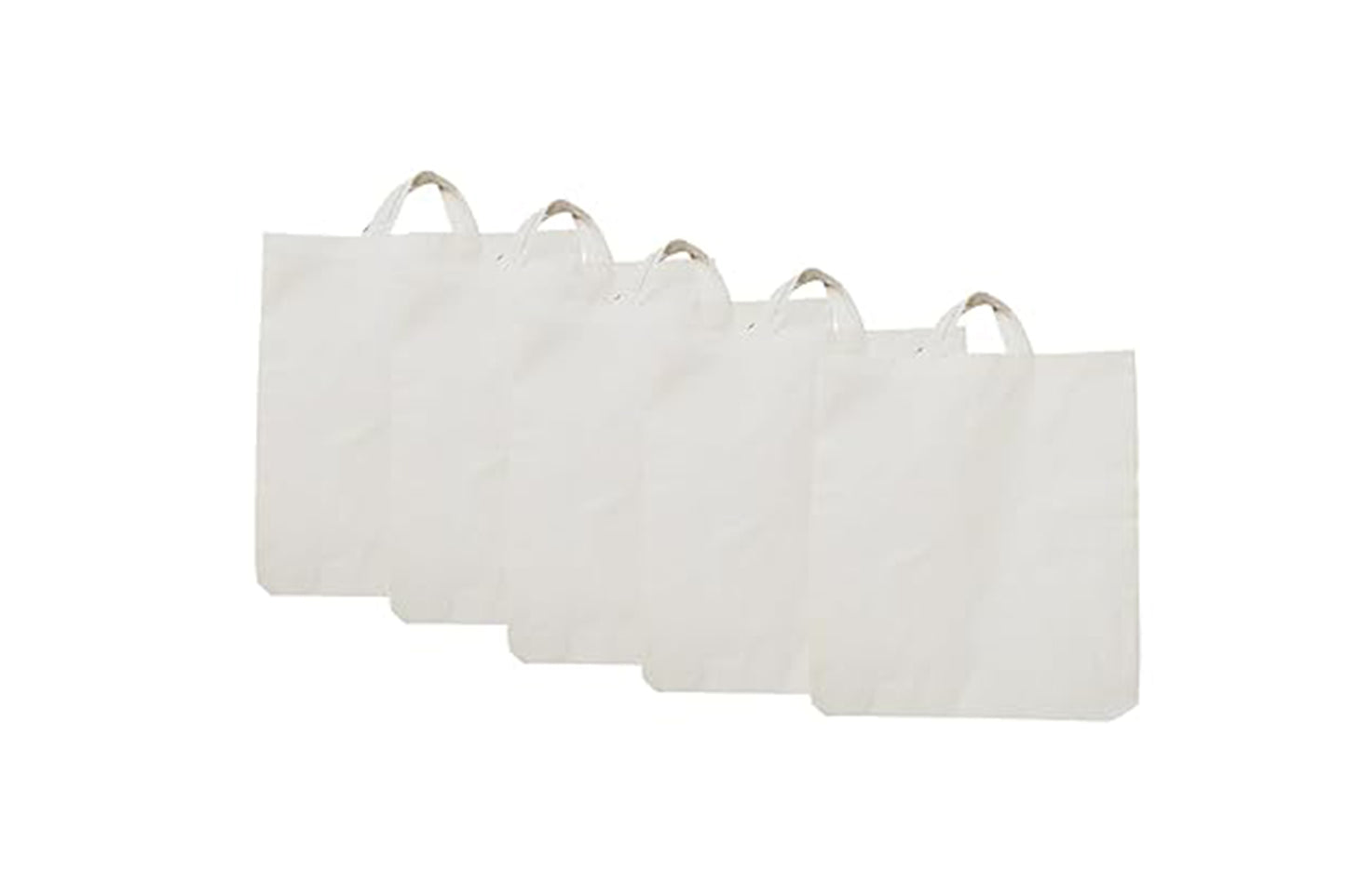 LUSKA (Pack of 5 Cotton Tote Grocery Shopping Bags for Groceries Fruits & Vegetables | With Handles | Hold 7 kgs | 15 Inch x 17 inch | White Hand-made Reusable Washable Eco Friendly Biodegradable Jhola bag