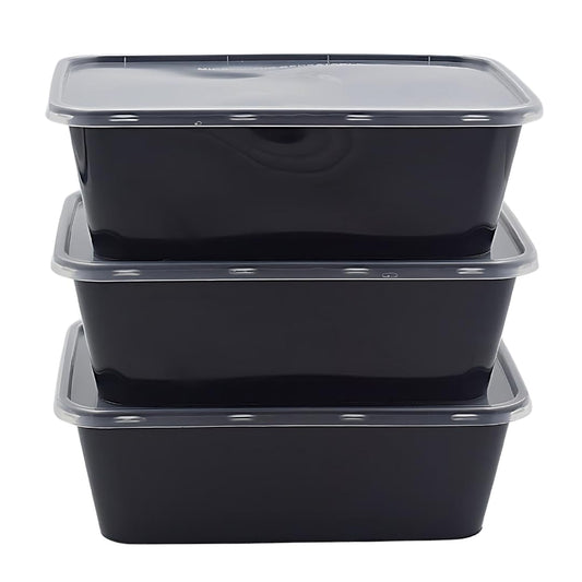 LUSKA Rectangular Reusable Plastic Containers with Lid, 750ml (Pack of 25) for Food Storage, Food Delivery, Kitchen and Houshold use | Microwave Safe, Microwave Safe, Fridge & Freezer Safe