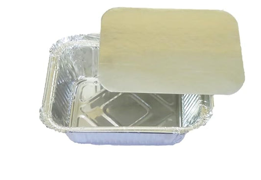 LUSKA Aluminium Silver Foil Container 450ml (Pack of 25) | Food Storage Disposable Containers with Lid for Kitchen, Party Events Catering and Baking