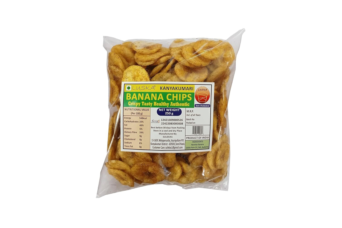 LUSKA Kanyakumari Banana Chips, 250 grams, Authentic Nendran Plantain Chips (250g) | Zero Cholesterol