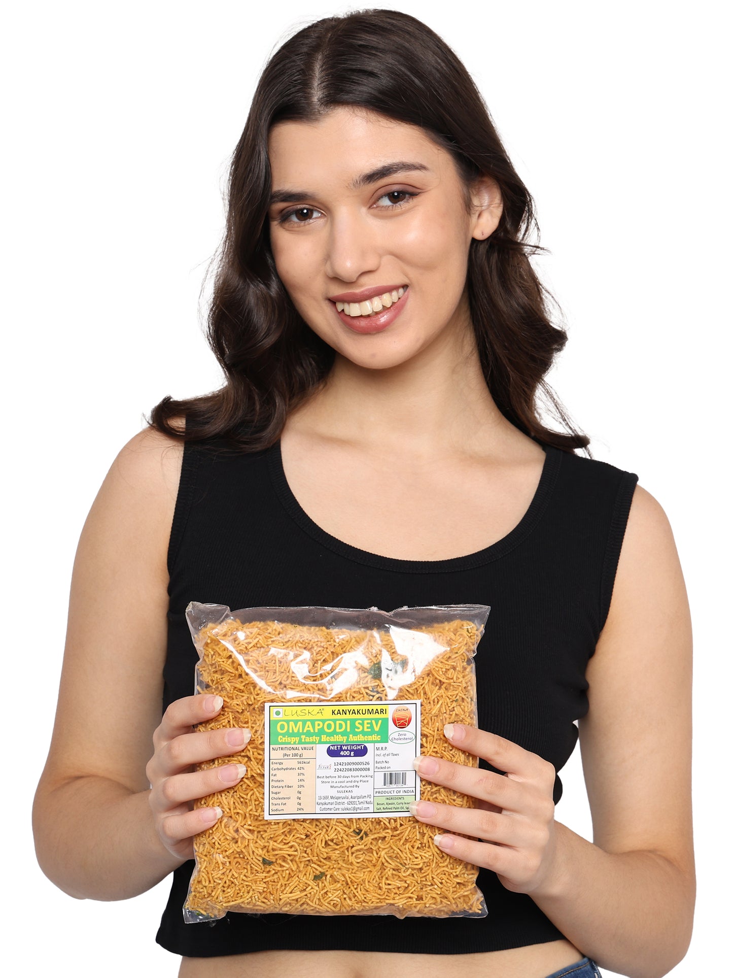 LUSKA Kanyakumari Crispy Delicious Omapodi Thin Sev Namkeen snack | 400 grams | Traditional South Indian Sev | Besan Sev | Mora Sev | Bhujiya | Bhel Puri Sev | Zero Cholesterol