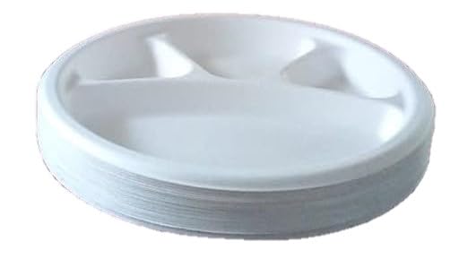LUSKA Heavy-Duty Sugarcane Paper Plates 12 inch 4 Compartment Round White (Pack of 25) | Disposable Plates with Partition for Dinner | 100% Natural Biodegradable Eco-Friendly