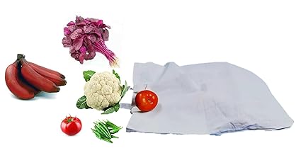 LUSKA (Pack of 5 Cotton Tote Grocery Shopping Bags for Groceries Fruits & Vegetables | With Handles | Hold 6 kgs | 13 Inch x 15 inch | White Hand-made Reusable Washable Eco Friendly Biodegradable Jhola bag