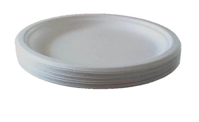 LUSKA Heavy-Duty Sugarcane Paper Plates 10 inch Round White (Pack of 25) | Disposable Dinner Plates | 100% Natural Biodegradable Eco-Friendly