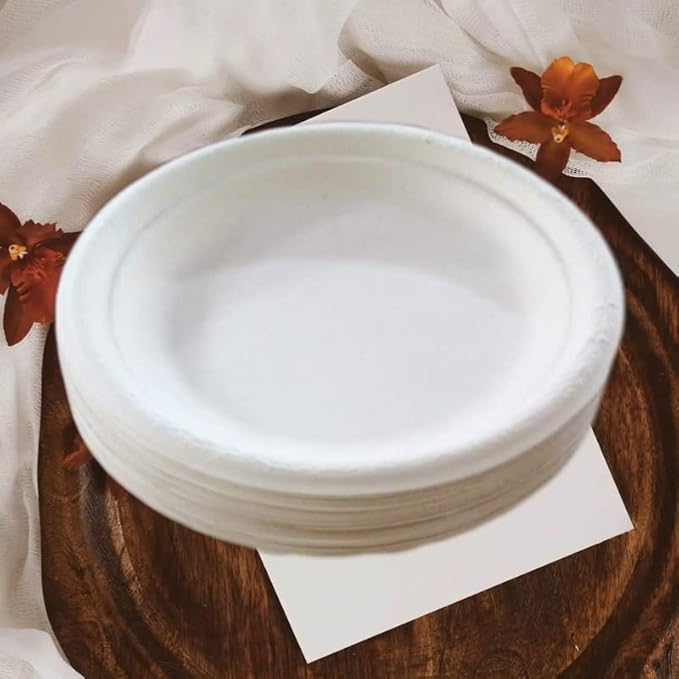 LUSKA Heavy-Duty Sugarcane Paper Plates 6 inch Round White (Pack of 25) | Disposable Dinner Plates | 100% Natural Biodegradable Eco-Friendly