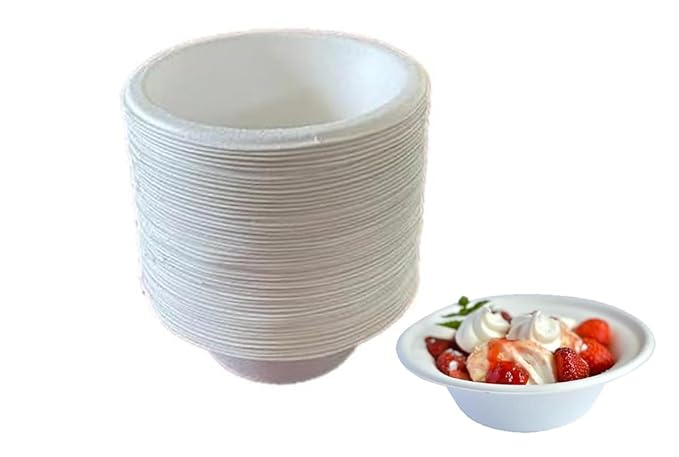 LUSKA Heavy-Duty Sugarcane Paper Bowl 180ml Round White (Pack of 50) | Disposable Paper Bowls | 100% Natural Biodegradable Eco-Friendly
