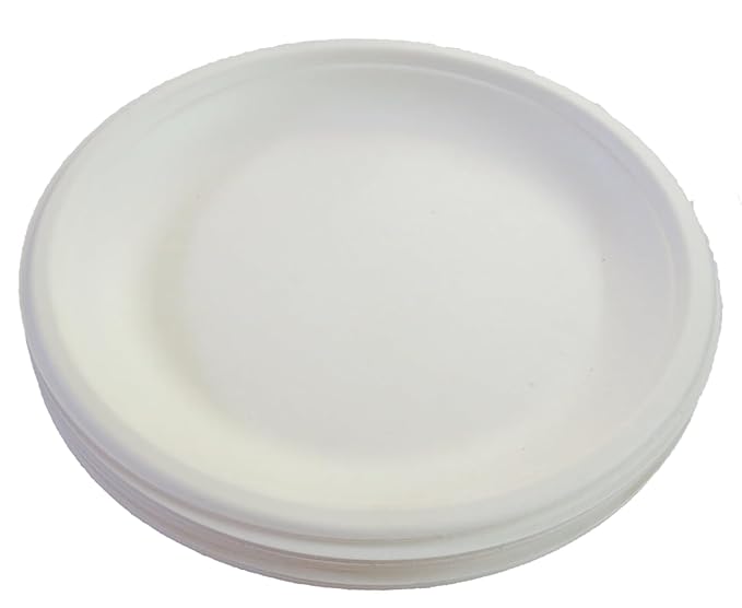 LUSKA Sugarcane Bagasse 100% Natural 9 inch Round White Plates, Biodegradable, Compostable, Disposable, Safe & Hygienic, for Parties and Family Events, (Pack of 25)