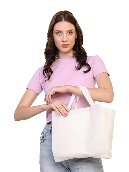 LUSKA (Pack of 5 Cotton Tote Shopping Bags for Bakery & Light weight items | With Handles | Hold 1 kgs | 12 Inch x 12 inch | White Hand-made Reusable Washable Eco Friendly Biodegradable Jhola bag