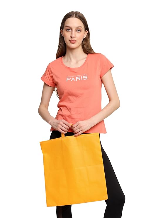 LUSKA Reusable Tote Grocery Shopping Bags (Pack of 5) | With Handles | Hold 7 kgs | 11 in x 13 in | Hand-made Recyclable Eco Friendly Jhola Bag, Shopping Bag For Grocery, Vegetable Bags For Market | Orange Color