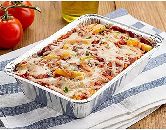 LUSKA Aluminium Silver Foil Container 750ml (Pack of 100) | Food Storage Disposable Containers with Lid for Kitchen, Party Events, Catering and Baking