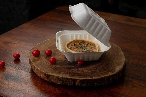 LUSKA Sugarcane Paper Burger Box 6 x 6 inch (Pack of 50) | Disposable lunch box for burger, sandwich, or take home food from restaurants | 100% Natural Biodegradable Eco-friendly