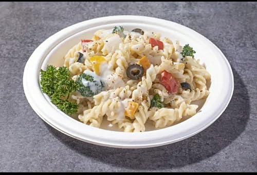 LUSKA Sugarcane Bagasse 100% Natural 9 inch Round White Plates, Biodegradable, Compostable, Disposable, Safe & Hygienic, for Parties and Family Events, (Pack of 25)