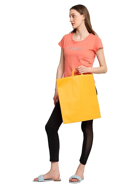 LUSKA Reusable Tote Grocery Shopping Bags (Pack of 5) | With Handles | Hold 7 kgs | 11 in x 13 in | Hand-made Recyclable Eco Friendly Jhola Bag, Shopping Bag For Grocery, Vegetable Bags For Market | Orange Color