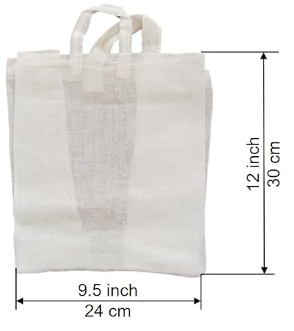 LUSKA (Pack of 5 Cotton Tote Shopping Bags for Bakery & Light weight items | With Handles | Hold 0.5 kgs | 11 Inch x 10 inch | White Hand-made Reusable Washable Eco Friendly Biodegradable Jhola bag