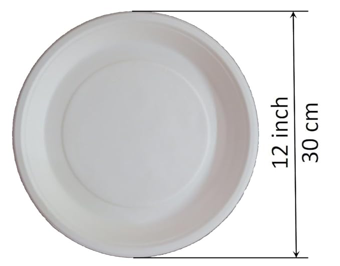 LUSKA Heavy-Duty Sugarcane Paper Plates 12 inch Round White (Pack of 25) | Disposable Dinner Plates | 100% Natural Biodegradable Eco-Friendly