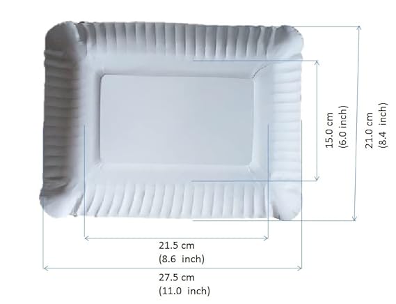 LUSKA 100% Biodegradable 11 inch x 9 inch Rectangular White Paper Plates, for Parties and Family Events, Disposable Pack of 50 Plates