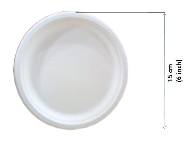 LUSKA Heavy-Duty Sugarcane Paper Plates 6 inch Round White (Pack of 25) | Disposable Dinner Plates | 100% Natural Biodegradable Eco-Friendly