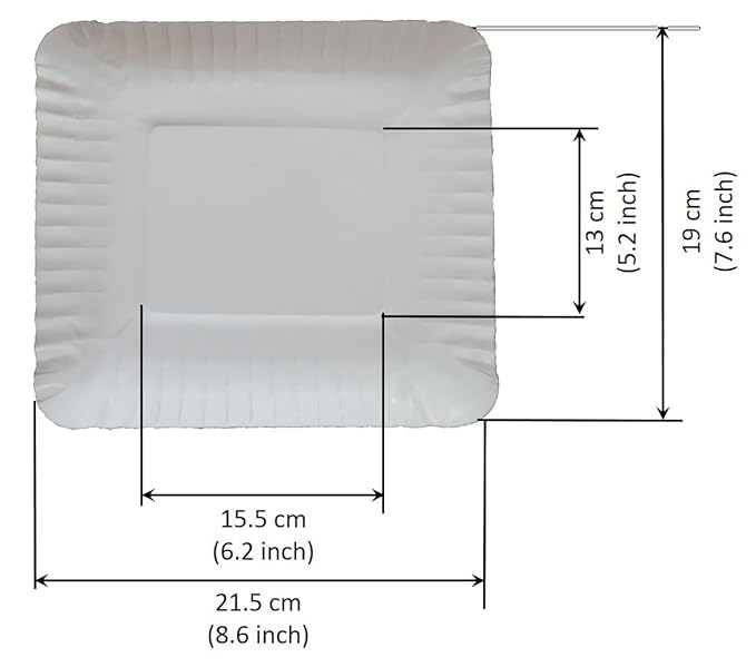 LUSKA 100% Biodegradable 9 inch x 7 inch Rectangular White Paper Plates, for Parties and Family Events, Disposable Pack of 50 Plates