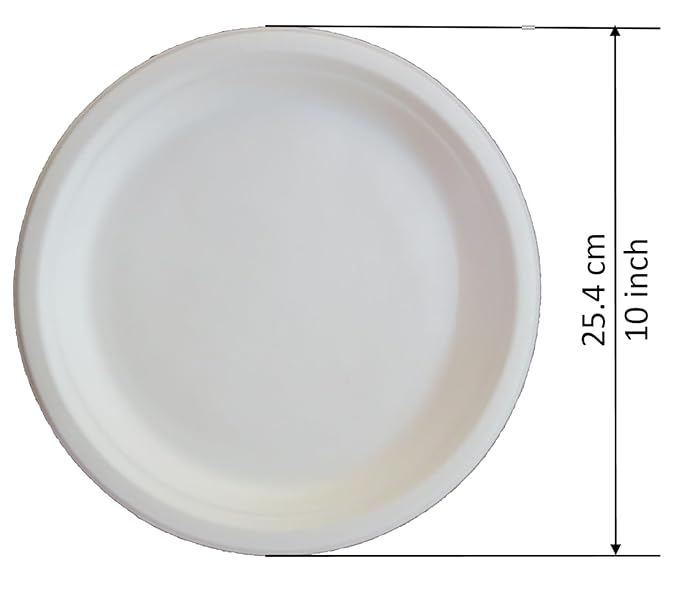 LUSKA Heavy-Duty Sugarcane Paper Plates 10 inch Round White (Pack of 25) | Disposable Dinner Plates | 100% Natural Biodegradable Eco-Friendly