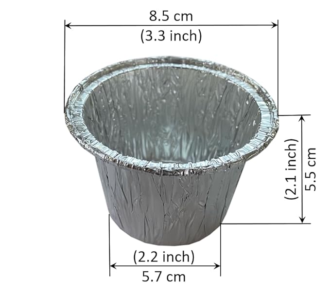 LUSKA Aluminium Foil 90 ml Cups for Baking and Serving Hot and Cold Snacks & Drinks, Disposable (Pack of 50)