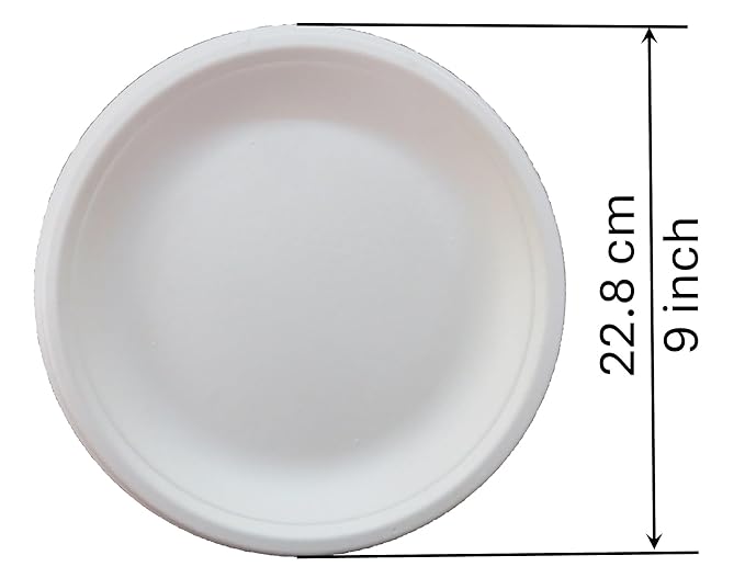 LUSKA Sugarcane Bagasse 100% Natural 9 inch Round White Plates, Biodegradable, Compostable, Disposable, Safe & Hygienic, for Parties and Family Events, (Pack of 25)