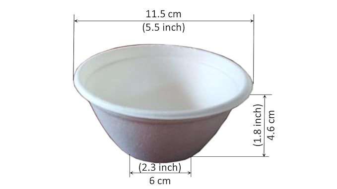 LUSKA Heavy-Duty Sugarcane Paper Bowl 240ml Round White (Pack of 50) | Disposable Paper Bowls | 100% Natural Biodegradable Eco-Friendly